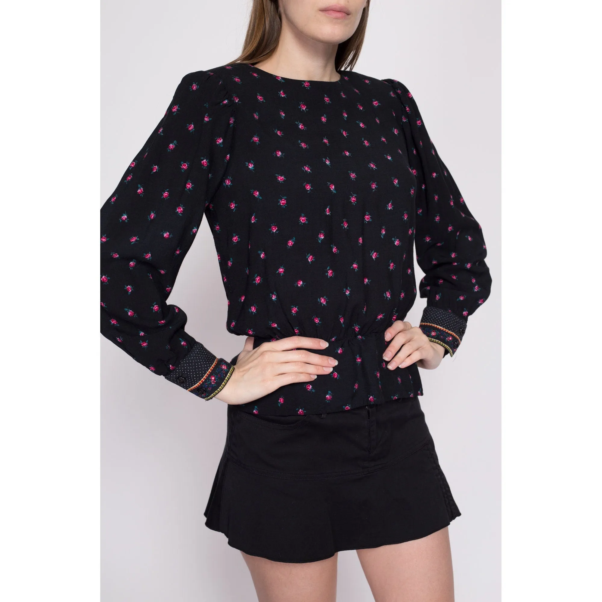 80s Lanz Floral Peplum Top - Small to Medium