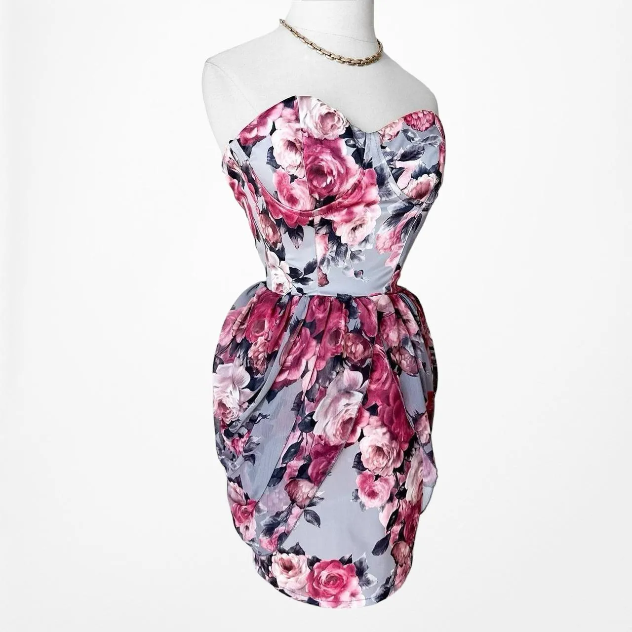 ASOS Pink Purple Sweetheart Strapless Satin Mini Peplum Dress Size 6/XS
