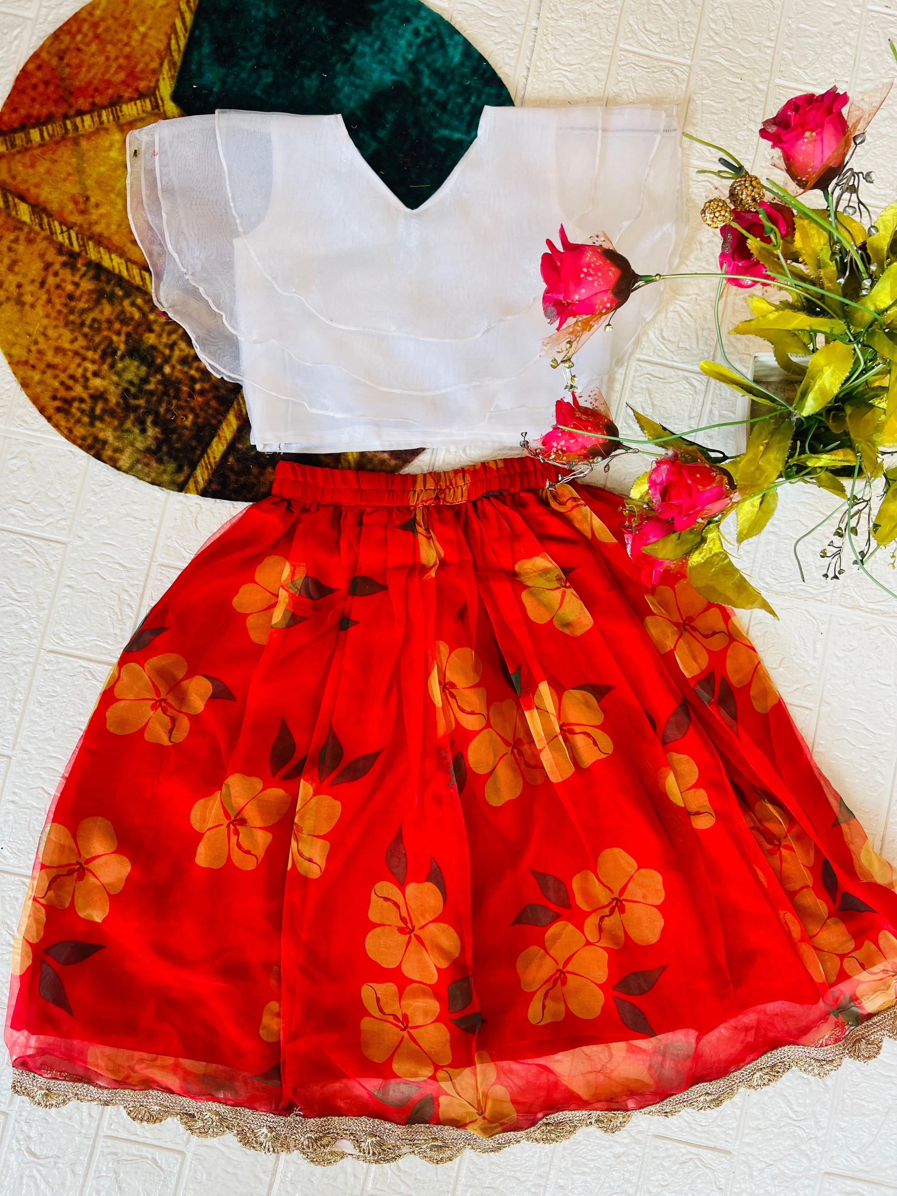 Beautiful Designer Soft Orgenza Silk Kid's Crop Top Dress