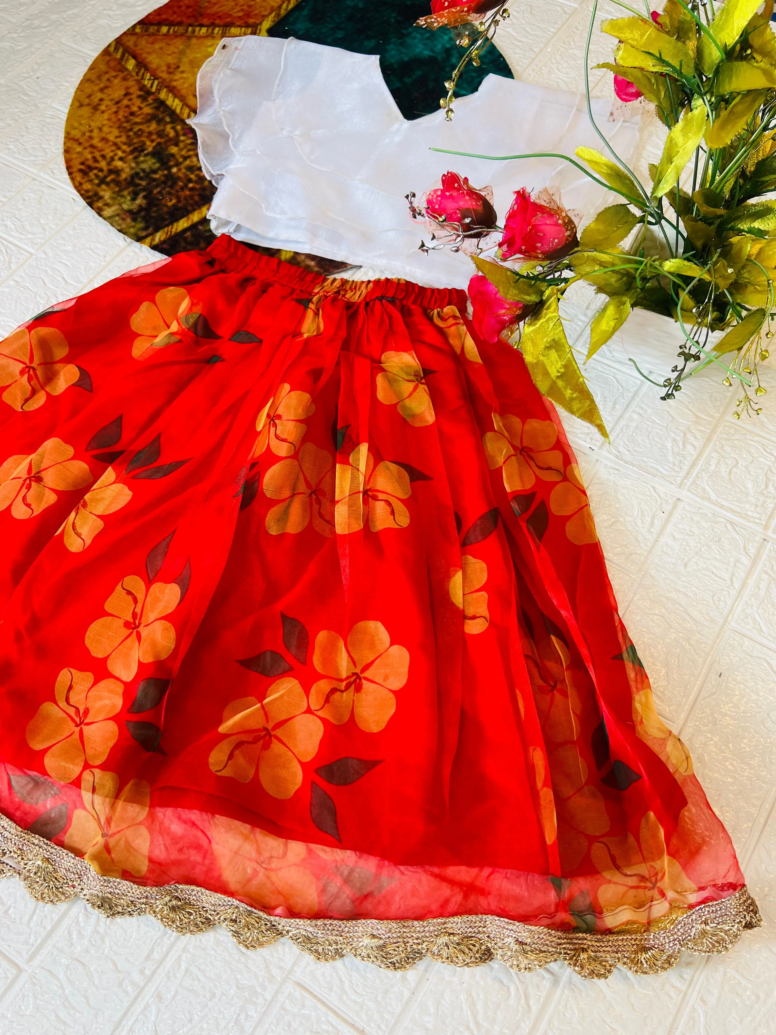 Beautiful Designer Soft Orgenza Silk Kid's Crop Top Dress
