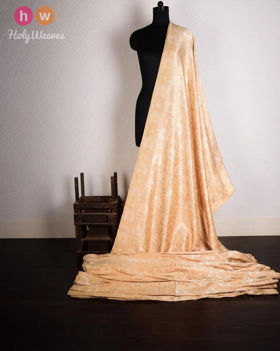Beige Cutwork Brocade Handwoven Muga Silk Fabric
