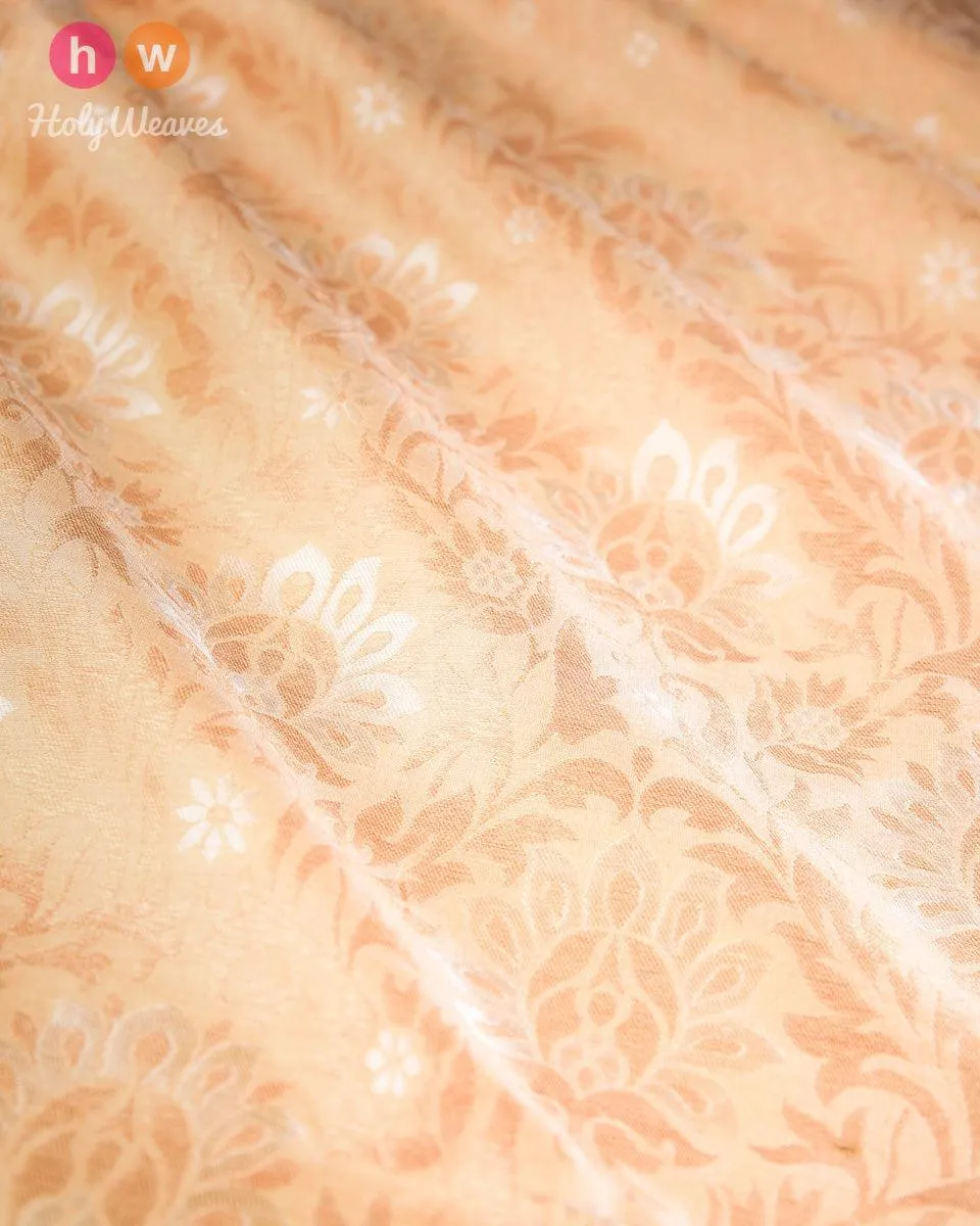 Beige Cutwork Brocade Handwoven Muga Silk Fabric