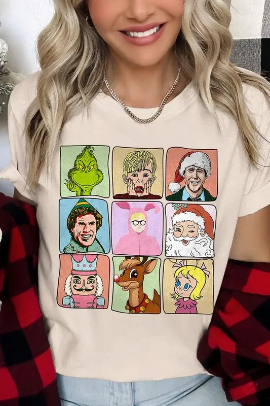 Classic Christmas Movie Characters Holiday Unisex Short Sleeve Graphic Tee T-Shirt