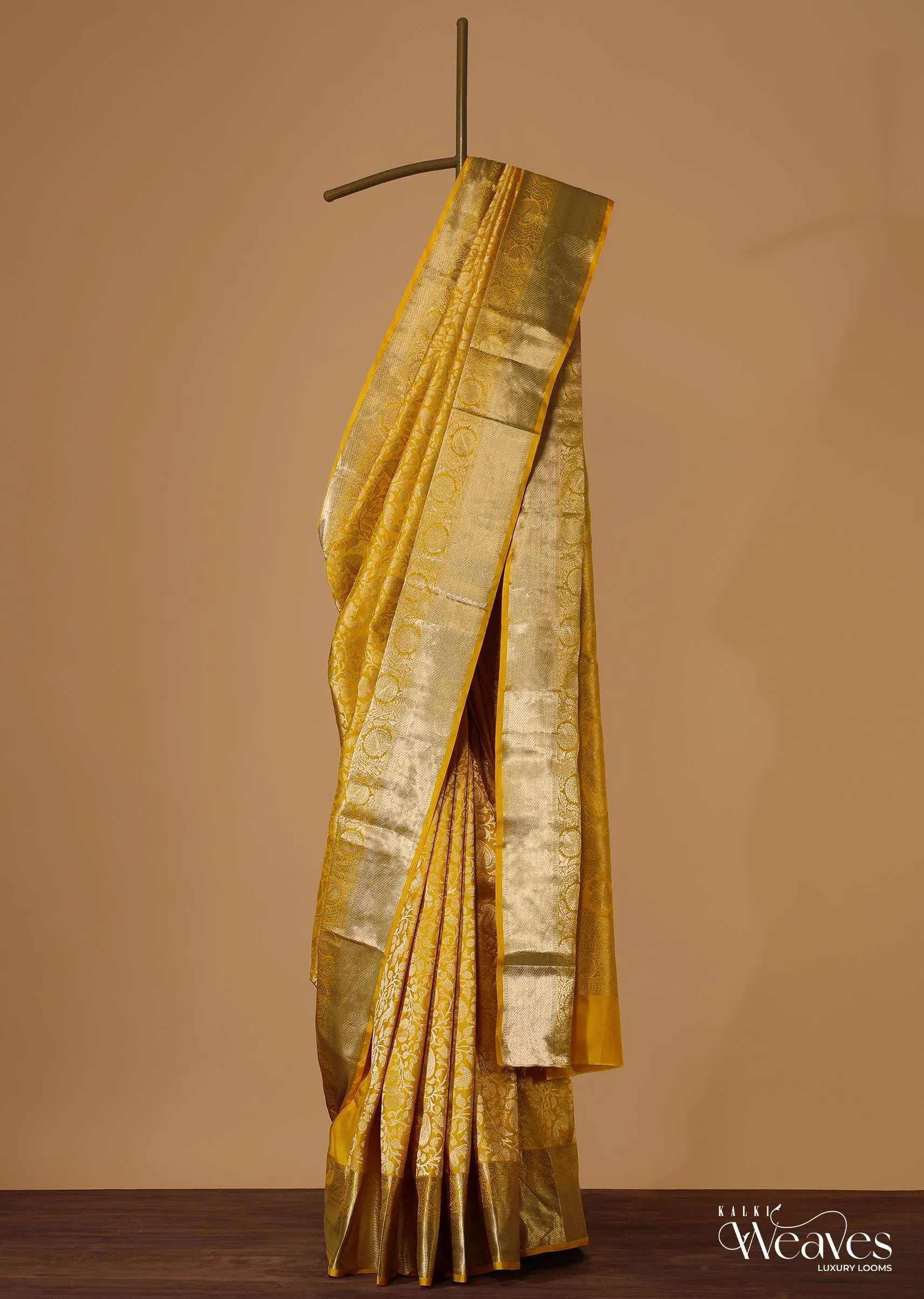Daffodil Yellow Woven Kanjivaram Saree In Pure Silk With An Unstitched Blouse