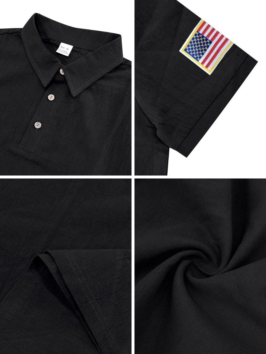 Embroidered American Flag Linen Shirt