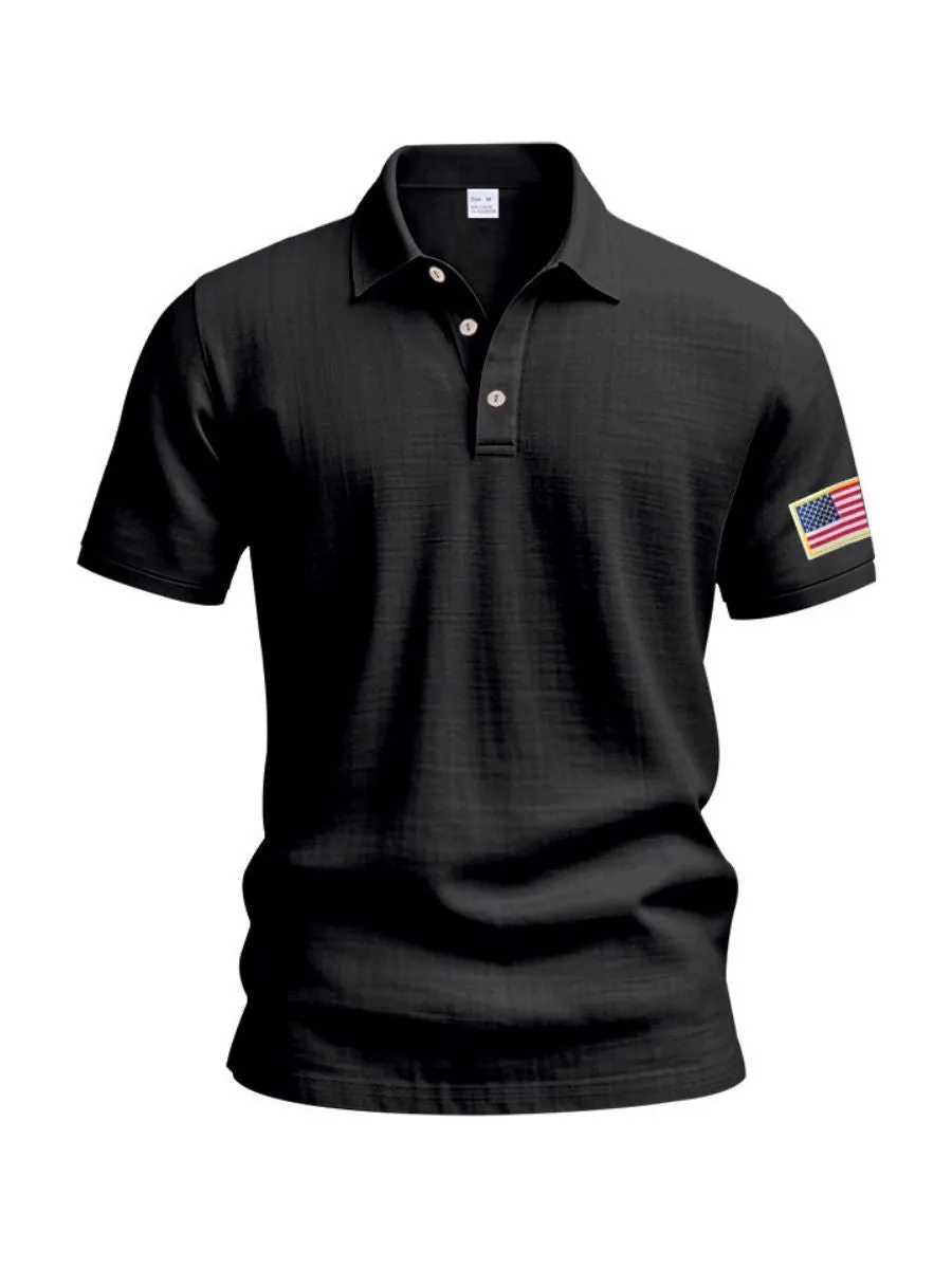 Embroidered American Flag Linen Shirt