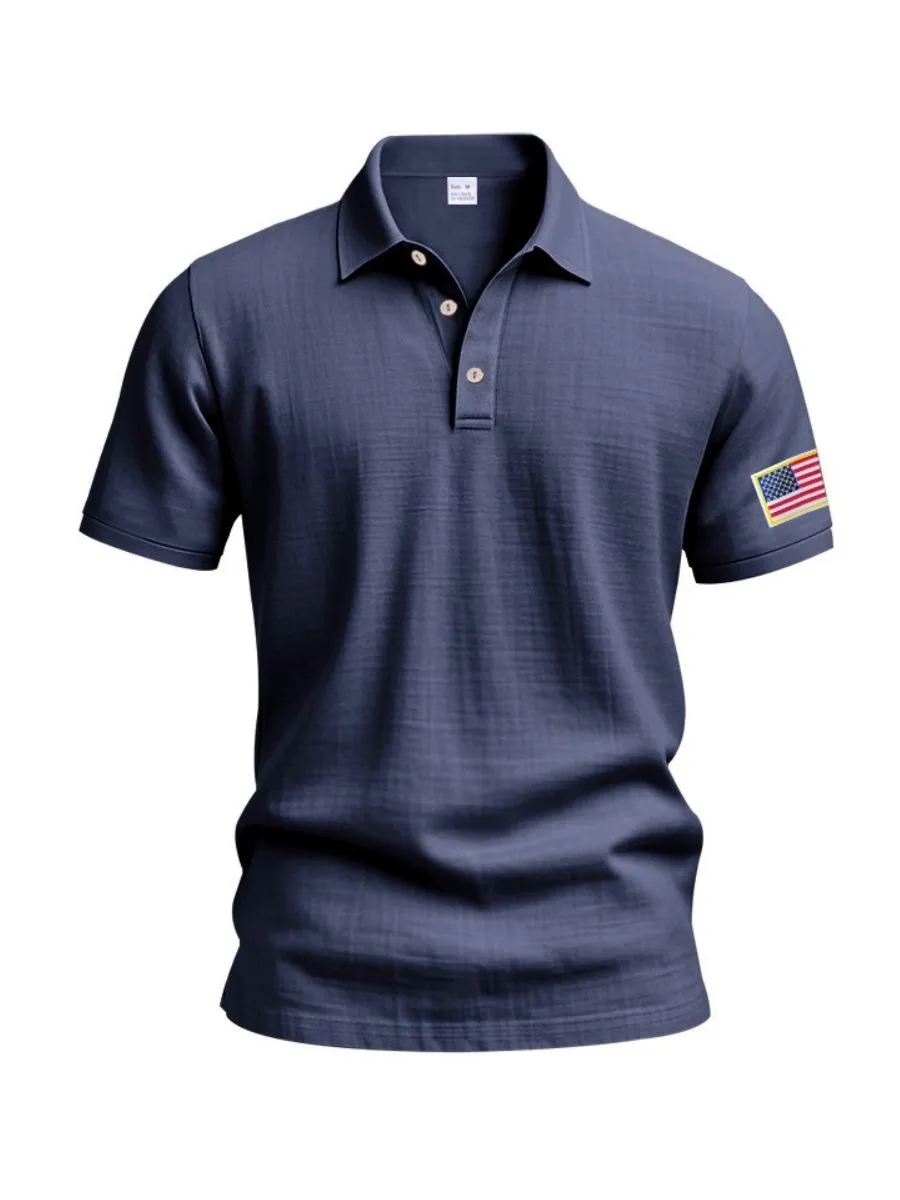 Embroidered American Flag Linen Shirt