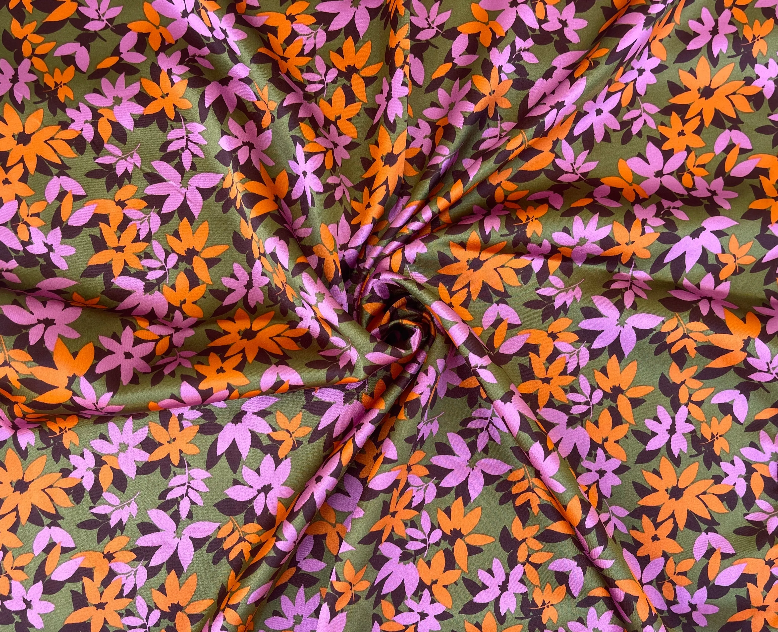 Faux silk charmeuse satin fabric by the yard -  Nature  floral  print