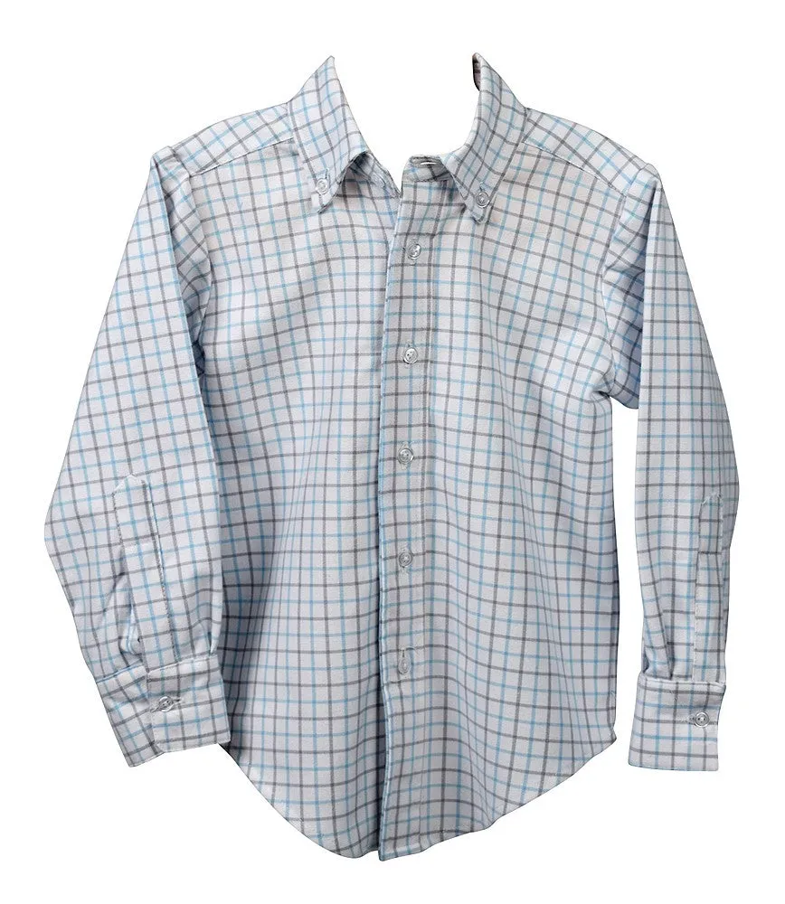 Funtasia Too Boys Grey / Blue Plaid Dress Shirt