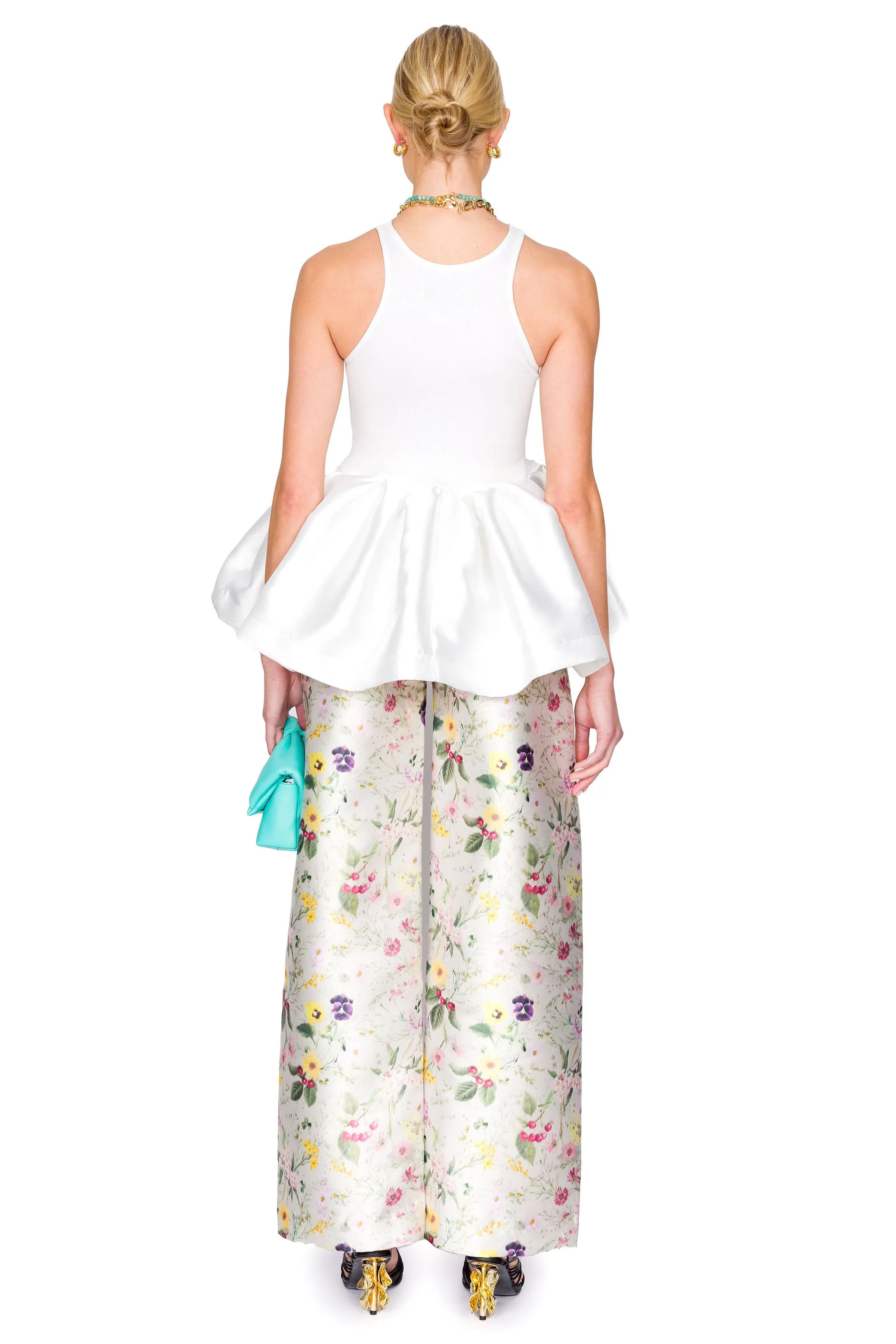 Heavy Satin And Rib Jersey Peplum Tank Top