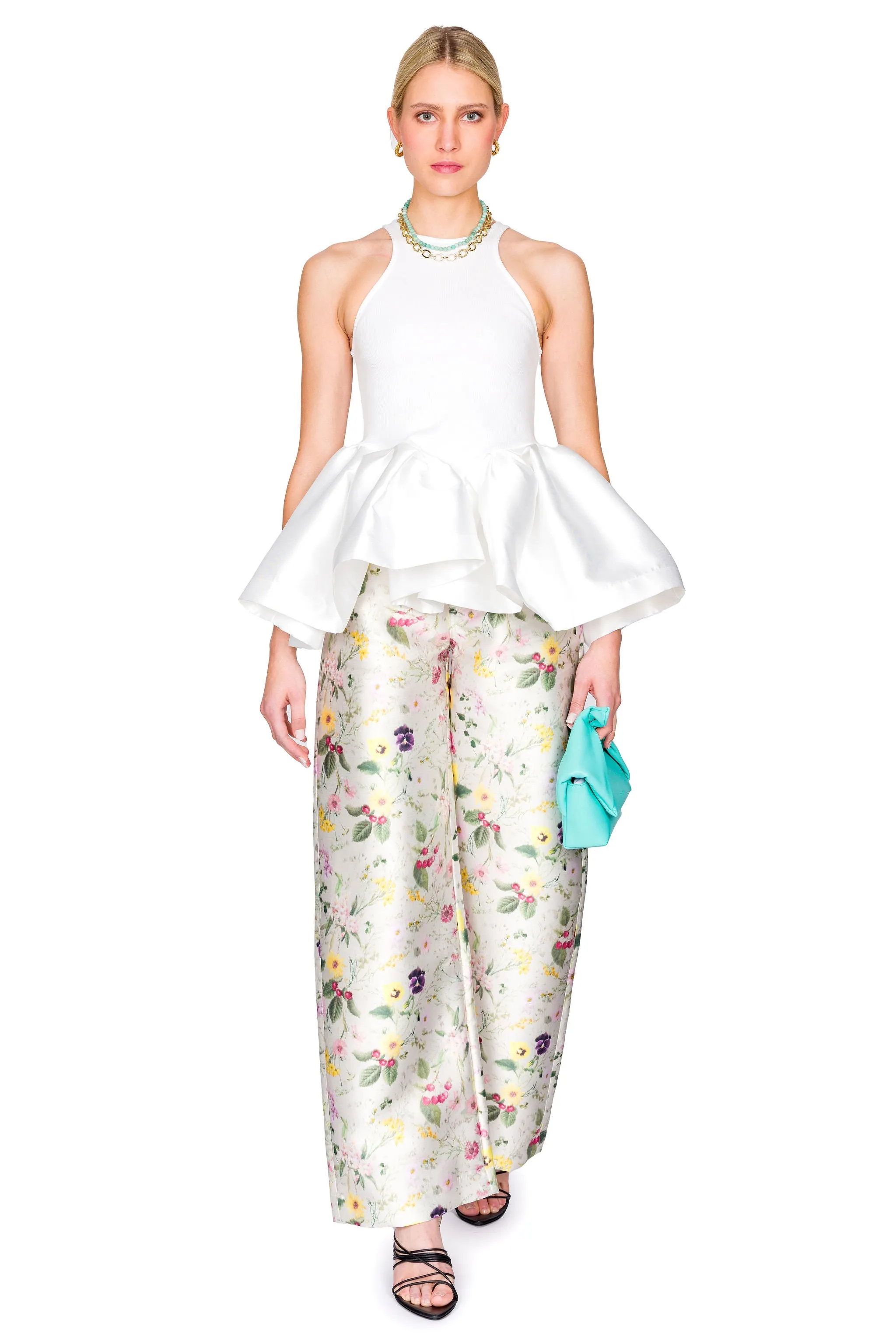 Heavy Satin And Rib Jersey Peplum Tank Top