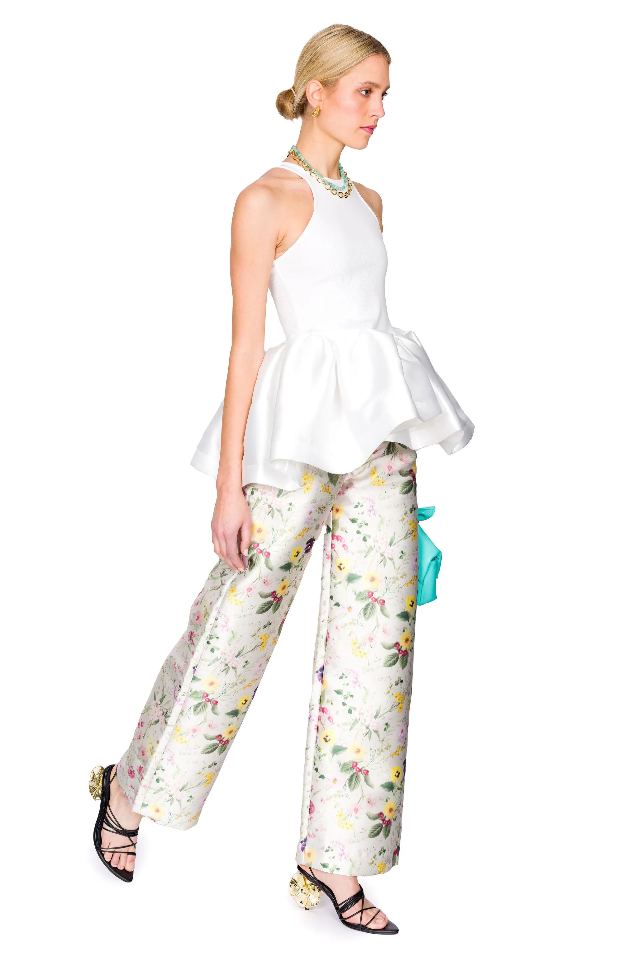 Heavy Satin And Rib Jersey Peplum Tank Top