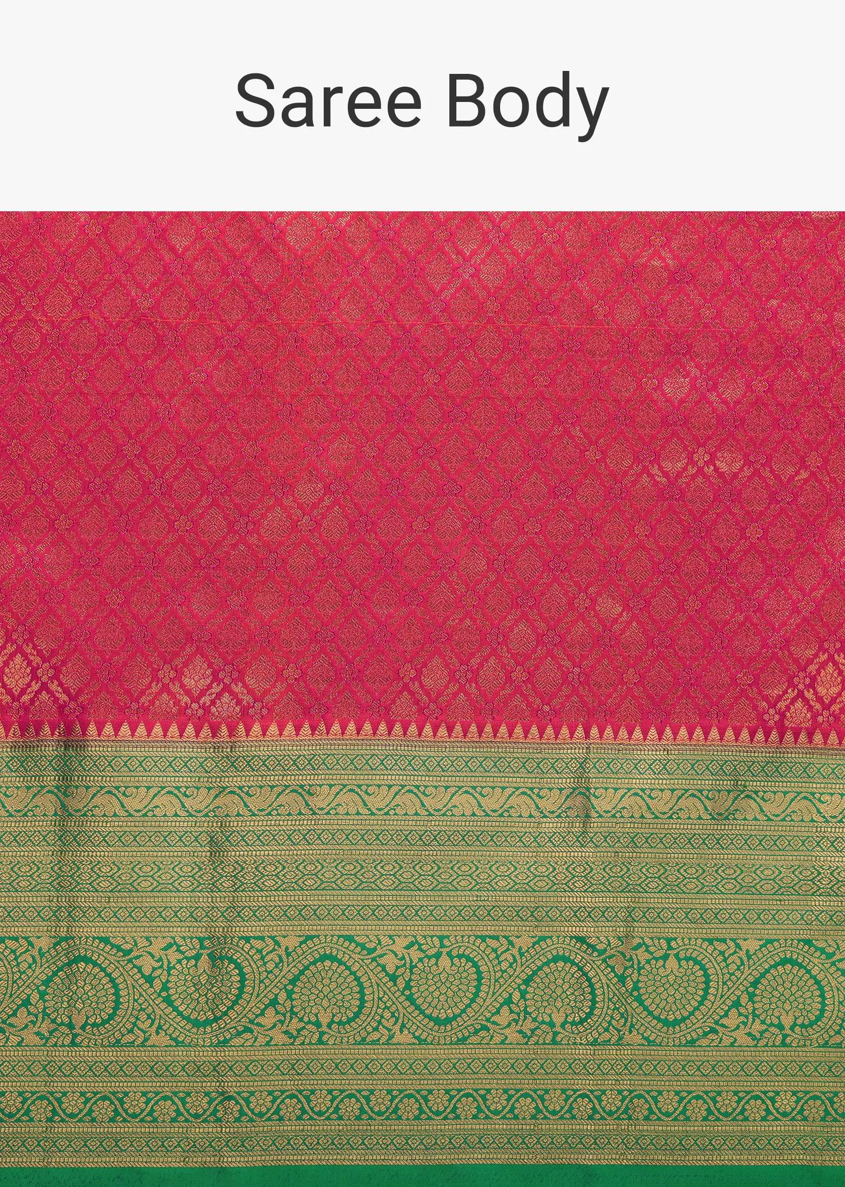 Hot Pink Kanjivaram Saree In Pure Silk With Forest Green Border And Unstitched Blouse