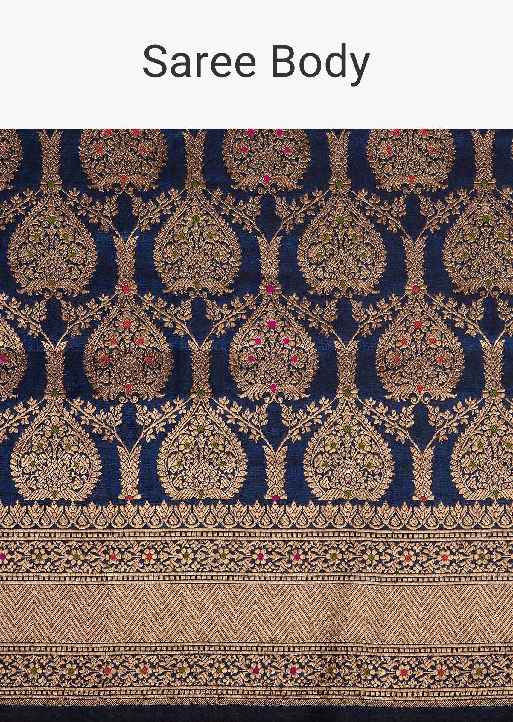 Indigo Blue Saree In Uppada Silk With Meenakari Butti Work And Unstitched Blouse