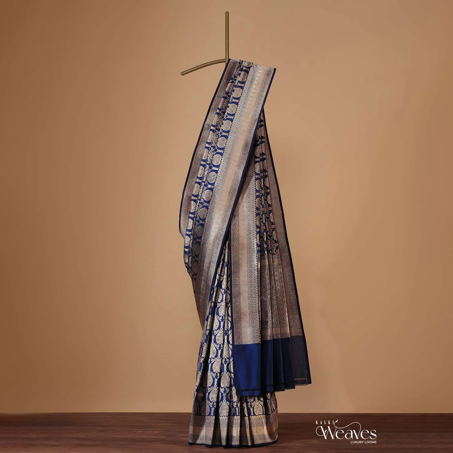 Indigo Blue Saree In Uppada Silk With Meenakari Butti Work And Unstitched Blouse