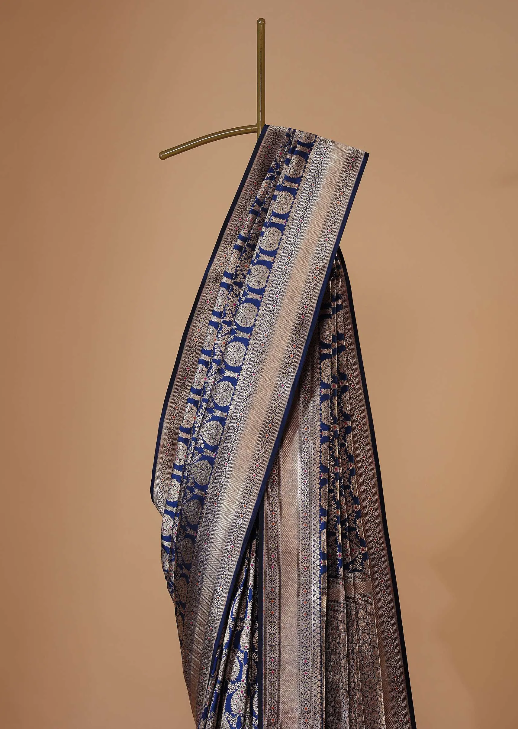 Indigo Blue Saree In Uppada Silk With Meenakari Butti Work And Unstitched Blouse