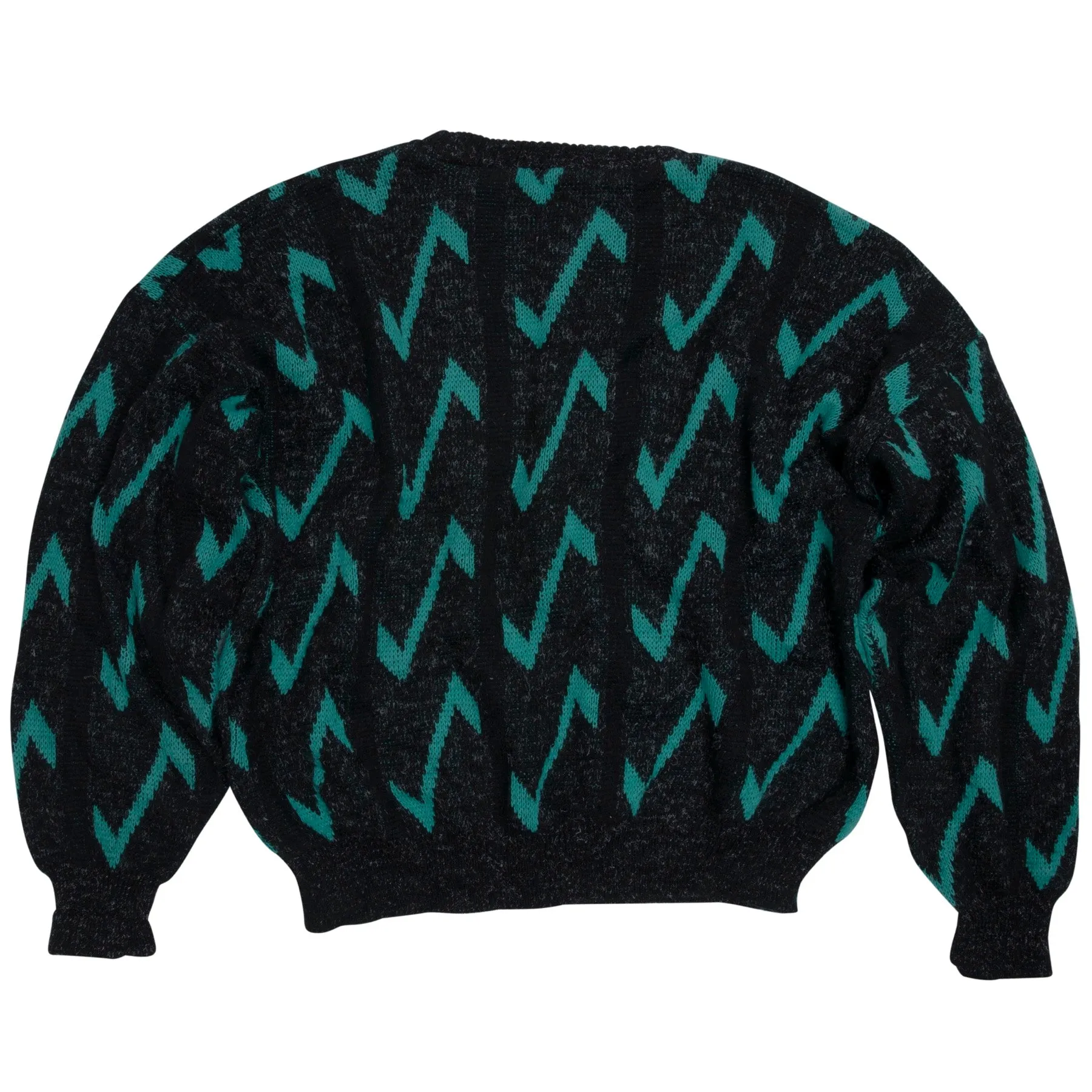 Intarsia Band Lambswool Slub Yarn Crew Neck Jumper