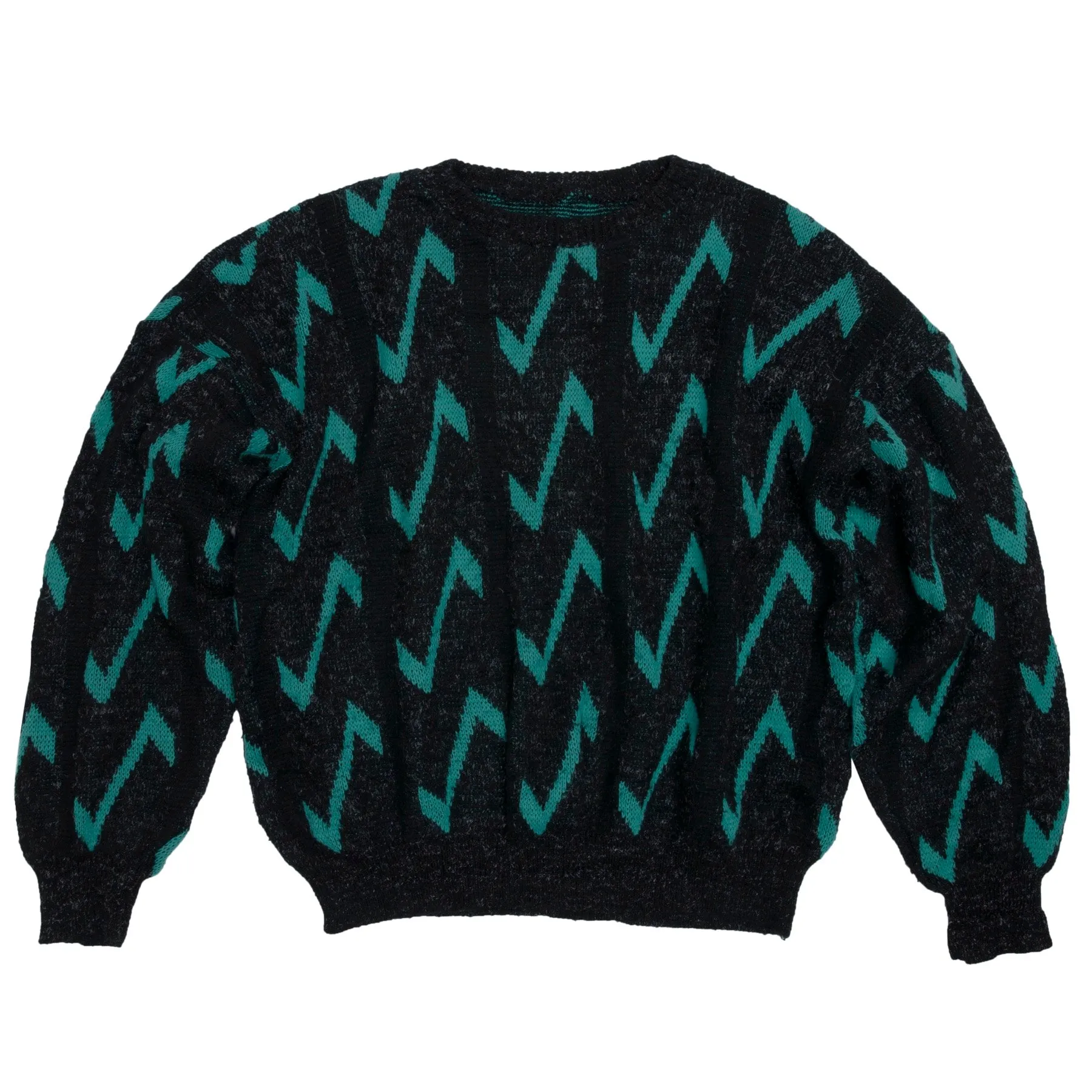 Intarsia Band Lambswool Slub Yarn Crew Neck Jumper