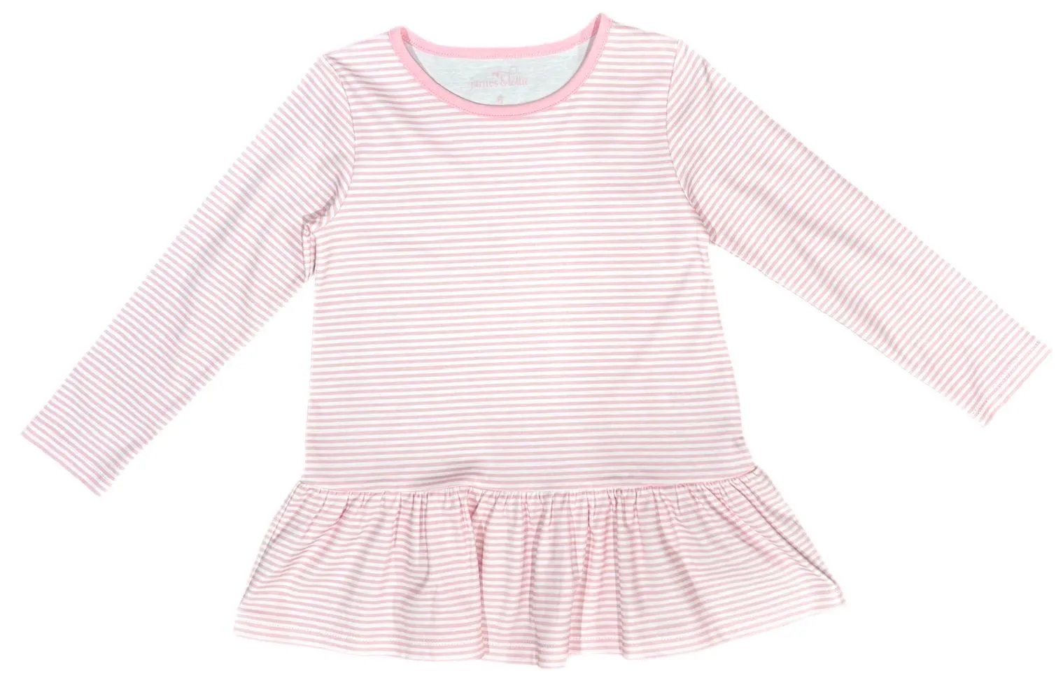 James & Lottie Girls Peggie Peplum Knit Top - Light Pink Stripes