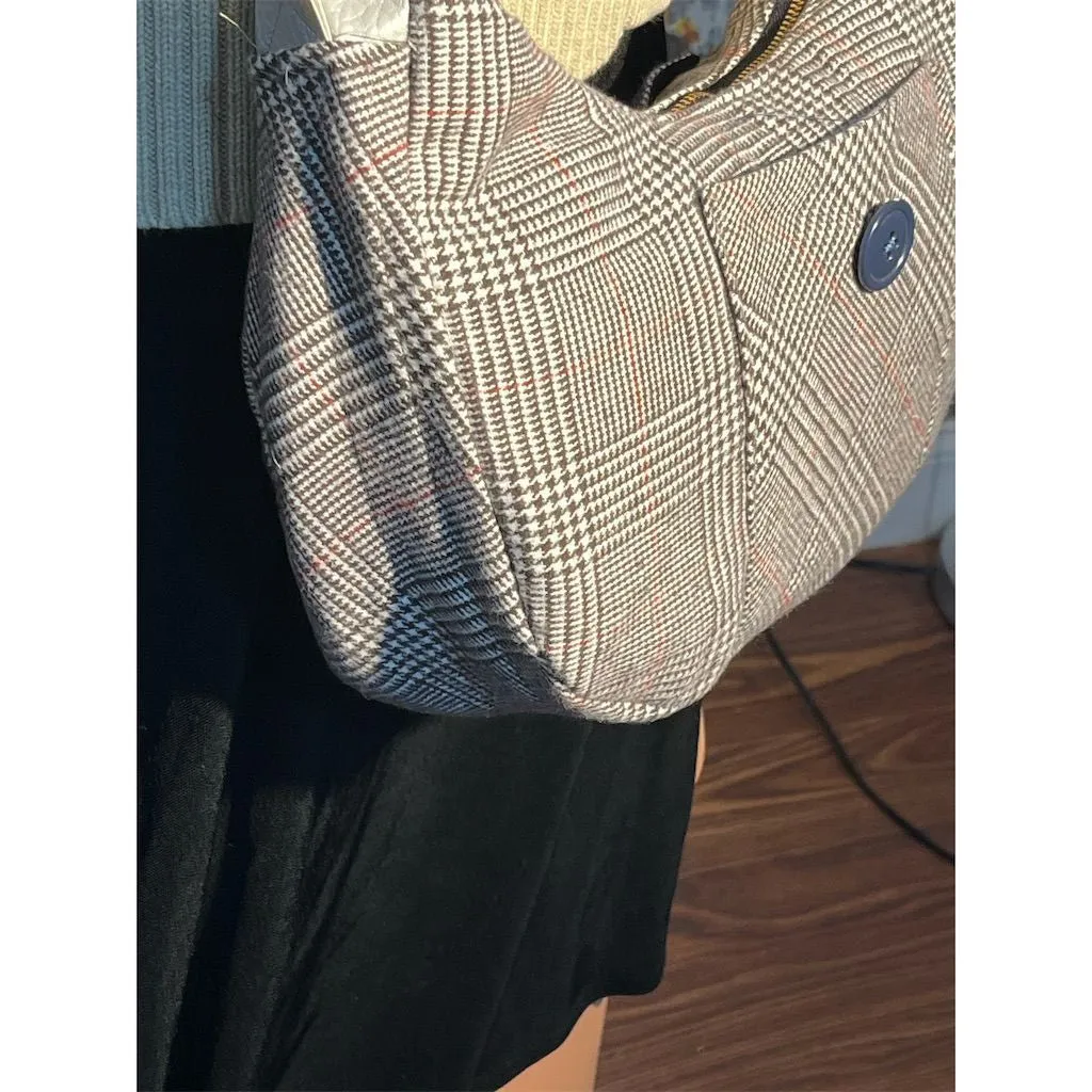 Lidia's Bags Women's Plaid Wool Blend Shoulder Bag with Pockets (0001-b69)