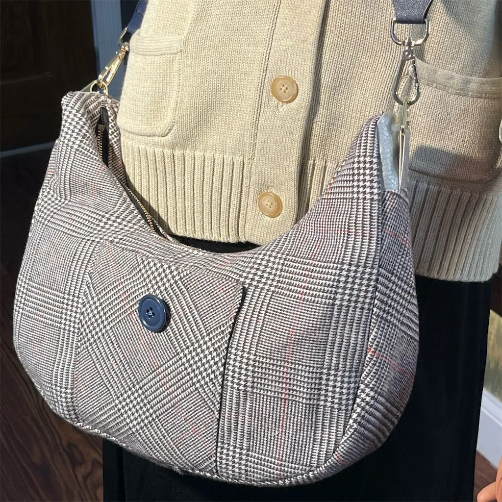 Lidia's Bags Women's Plaid Wool Blend Shoulder Bag with Pockets (0001-b69)