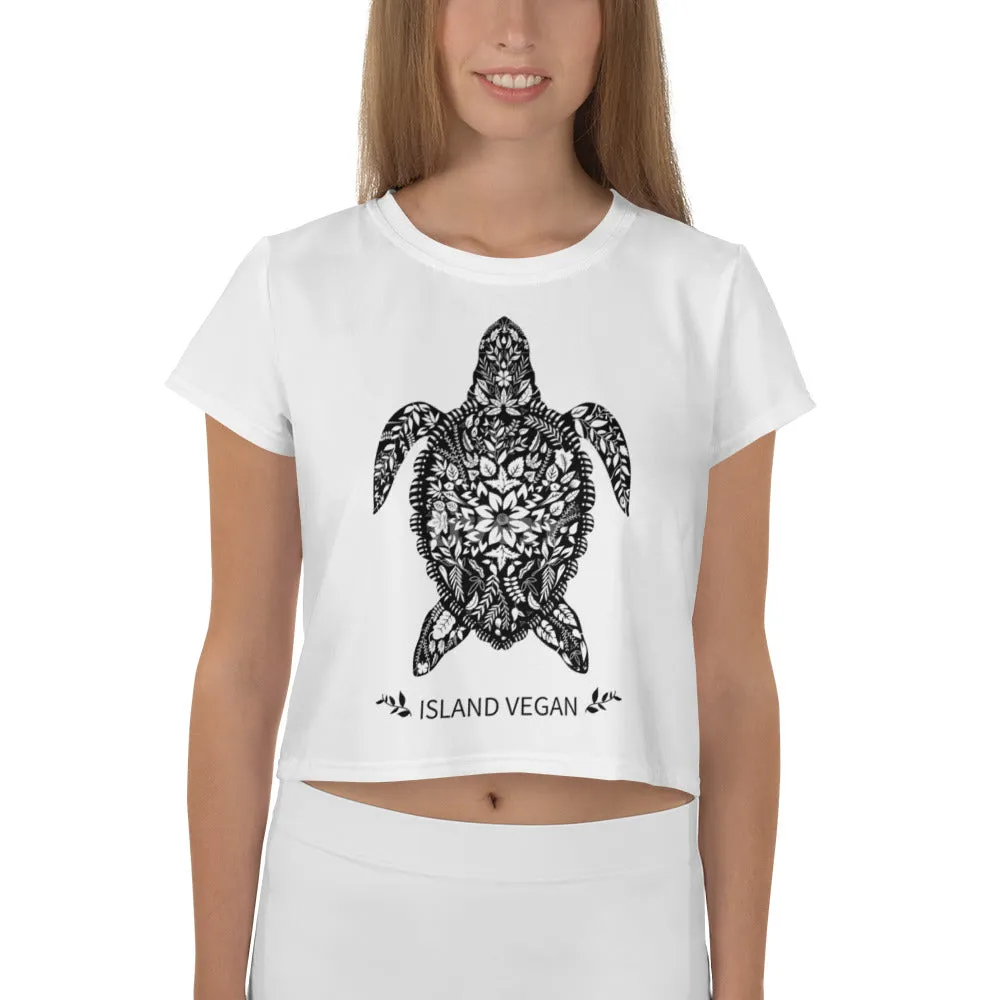 Loud Vegan Island Turtle All-Over Print Crop Tee