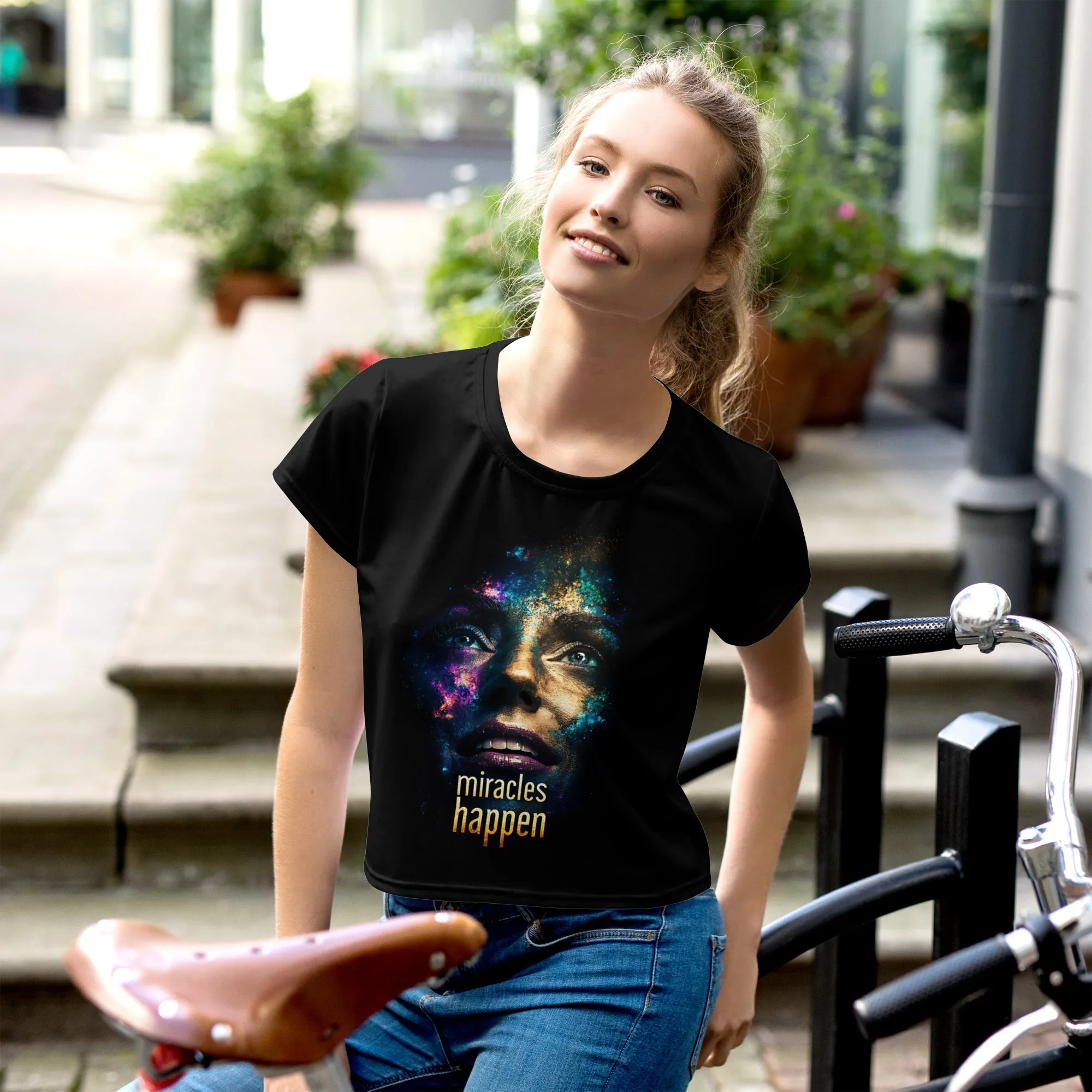 Miracles Happen Edition 1 All-Over Print Crop Tee