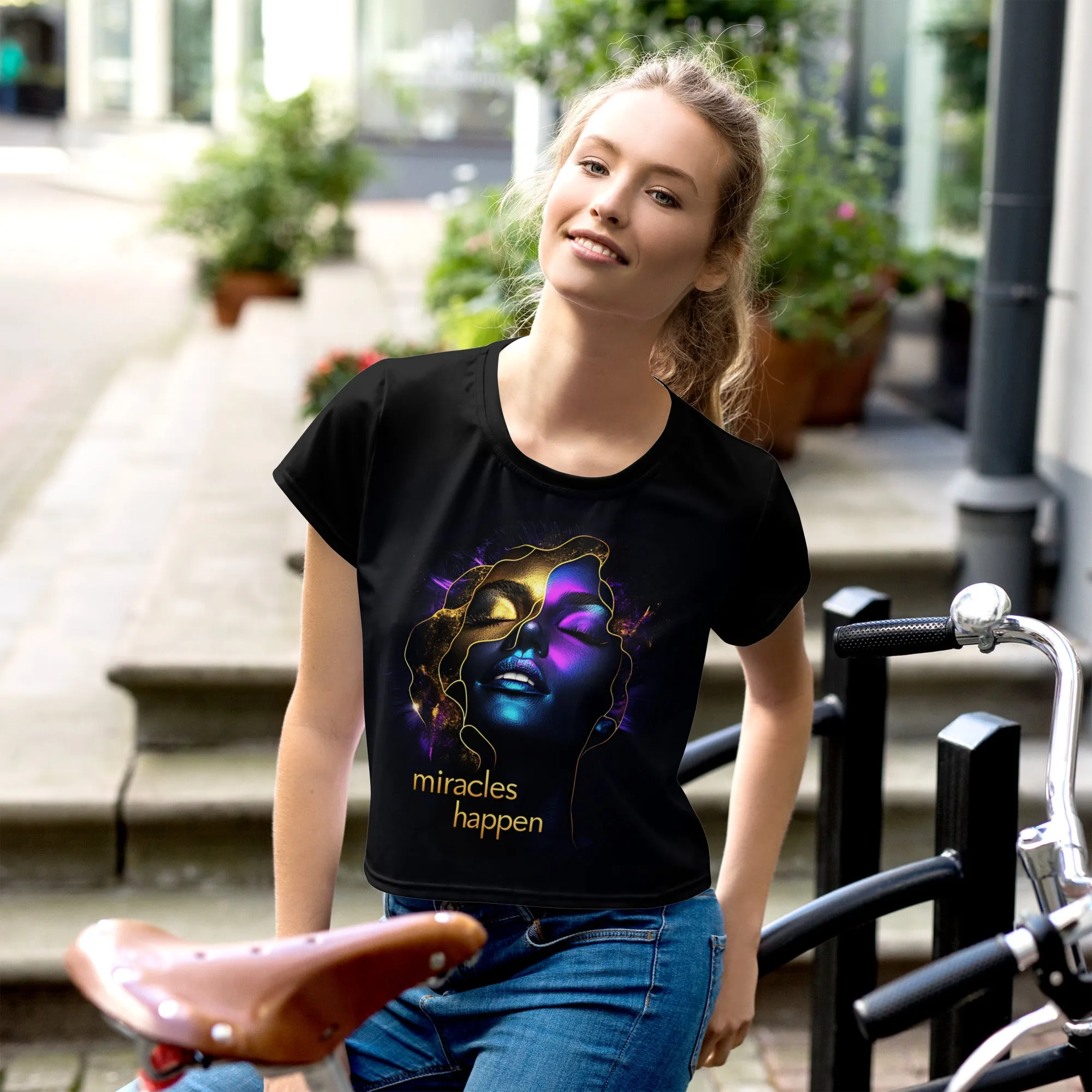 Miracles Happen Edition 5 All-Over Print Crop Tee