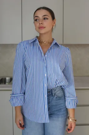 'Oxford' Classic Striped Button Down Shirt in Blue and White