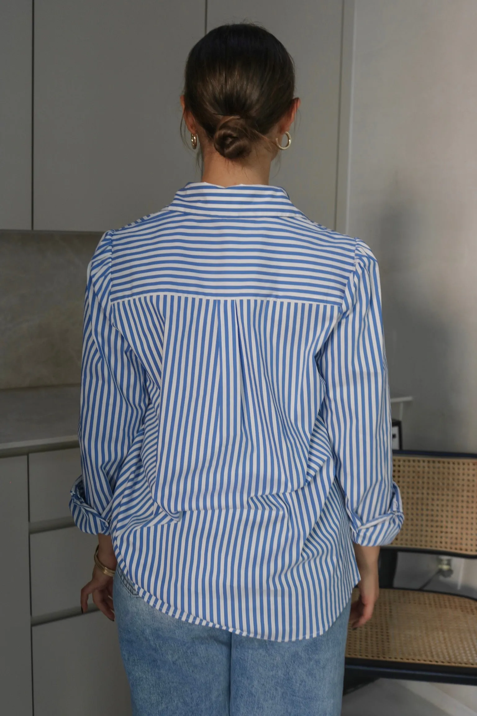 'Oxford' Classic Striped Button Down Shirt in Blue and White