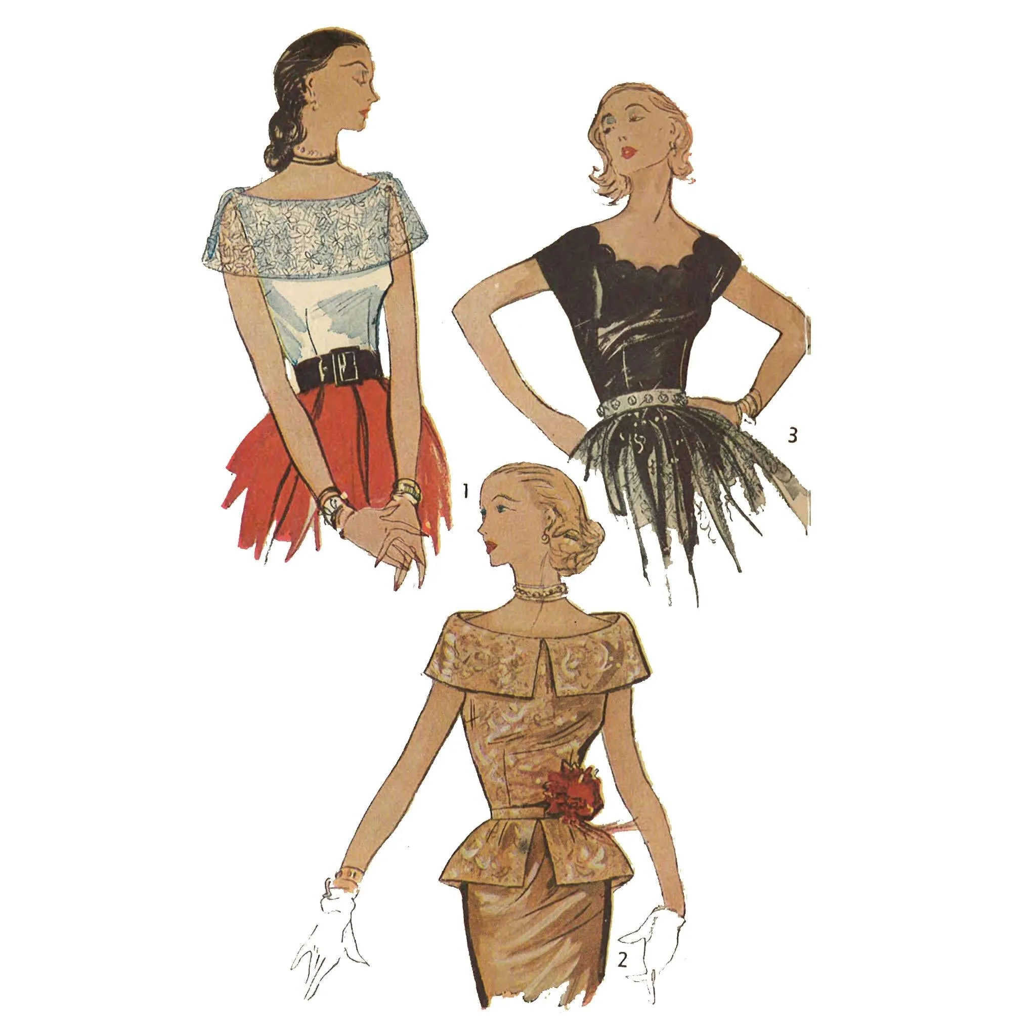 PDF - 1950s Sewing Pattern: Stunning Party Blouse, Tops - Bust 32" (81.3cm) - Instantly Print at Home